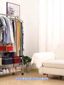 Single-pole double-layer strong steel structure clothes drying rack hanging storage rack/multi-function clothes rack with wheels (lockable)