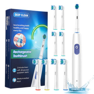 Bàn Chải Đánh Răng Điện Thông Minh Xoay 5 Chế Độ Có Thể Sạc Lại Với 8 Đầu Thay Thế Lông Mềm Mại Để Làm Trắng Răng Và Chăm Sóc Răng Miệng