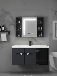 60/80cm Aluminum Bathroom Sinks Cabinet Basin Set Lavatory Sink with Mirror and Fcuacet