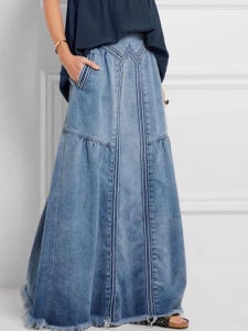 Elegant A-Line Long Denim Skirt High Waist Slim Fit Casual Elegant Temperament Long Skirt for Young Women Spring Summer