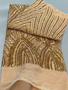Luxury Gold African Mesh Lace Fabric 2024: High-Quality Nigeria Sequins & French Net Embroidery Lace Fabric For Women Wedding