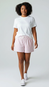 Cotton comfy wilbloom shorts for adult women and plus size teens in prints and colors. Striped design drawstring waist casual fit.