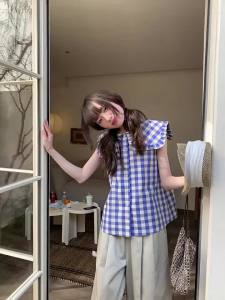 French Collar Sleeveless Plaid Vest