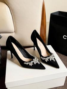 เรียบหรู สีดำ รองเท้าส้นสูง ผู้หญิง รองเท้าส้นสูงคริสตัลส้นบางชี้นิ้วเท้า หลากหลาย รองเท้าทํางานสําหรับหญิงสาวมืออาชีพ