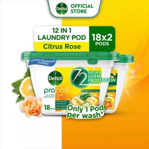 [Bundle of 2] Dettol Propod™ All-in-One Laundry Capsule (18x2) Laundry Pod Citrus Rose Powerful Laundry Detergent Capsules with Stain Remover for Clothes