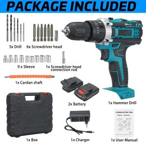 Cordless Electric Impact Drill Driver Two-speed With 2 Rechargeable Li-ion Batteries Power Indicator Screwdriver With LED Light Tool Set Kit And Accessories Set Plastic Box