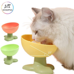 SKISOPGO Cat Bowl Sliding Neck Guard Three-leaf Flower Slanted Mouth Tall Bowl Cat Food Bowl Water Food Feeding Bowl