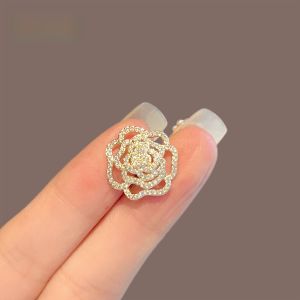High-End Rhinestone Camellia Brooch Accessories Female Cardigan Pin Fixed Clothes Anti-Unwanted-Exposure Buckle Sweater Decorative Corsage