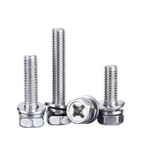 OPPU | 304 Stainless Steel Cross Slot Hex Head Combination Screws with Flat and Spring Washers
