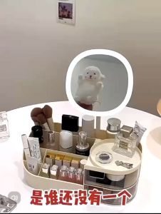 Tủ đựng đồ 3 ngăn đa năng kèm gương led để Bàn - hộp đựng mỹ phẩmđồ trang điểm mini decor bàn họcbàn làm việc cao cấp