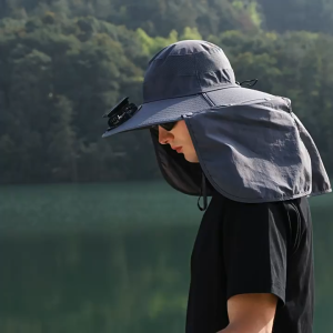 Keranixy UV Protection Fan Hat Solar Powered USB Charging Large Brim Neck Flap Fishing Hiking Outdoor Topi Solar