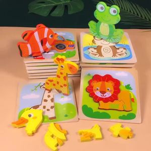 Wood Puzzle Cartoon Animals Cognitive Jigsaw Puzzle Montessori Wooden Toys Early Learning Educational Toys For Children Gift