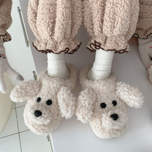 Dép Bông Nhung Lông Cừu Mùa Đông Cho Nữ Dép Lót Bằng Cotton Chống Trượt Ấm Áp Phong Cách Hàn Quốc Hoạt Hình Dễ Thương Cho Học Sinh