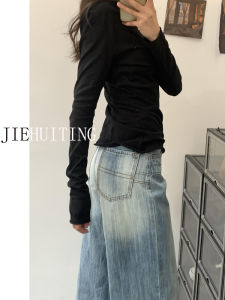 High Waist Loose Fit American Retro Denim Jeans for Taller Women Autumn Straight Leg High Street Design Slimming Effect