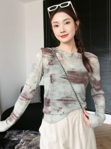 Áo Chống Nắng Tay Dài Dáng Ôm Mùa Hè Cho Nữ Phong Cách Lười Biếng Áo Thun Cổ Tròn in Họa Tiết Chống Tia UV