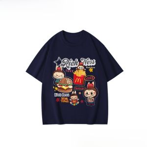Labubu 100% Pure Cotton Childrens Short Sleeve T-Shirt French Fries Printed Bubble Pop Mart Casual Summer Kids Clothing