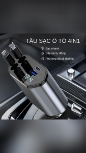 Tẩu Sạc Nhanh C1 Dây Rút Tự Động 4 in 1 USB Type-C Và Lightning Đa Năng Vỏ Hợp Kim Cao Cấp