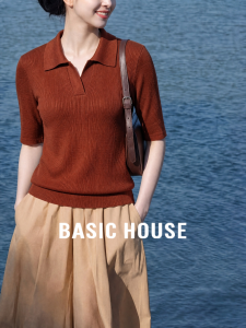 Basic House | Womens Short Sleeve Polo Neck Knitted Sweater