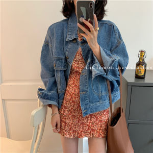 Loose Retro Denim Jacket Womens Spring Autumn New Style Lazy Versatile Short Sleeve Cotton Polo Collar Single Button Coat