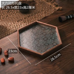 Retro Chinese Style Hibiscus Glass Wooden Tray Tea Set Storage Plate Commercial Decor Restaurant Bed And Breakfast Tray