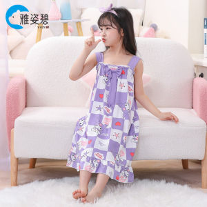 Summer Cartoon Sleepwear Strap Dress for Girls Medium to Large Childrens Air Conditioned Home Clothes Sweet Cartoon Pyjamas