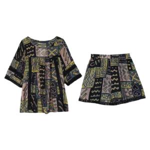 Retro Print Lace Trim Loose Fit Short Sleeve Two Piece Set for plus Size Women Summer Casual Comfortable Pantsuit