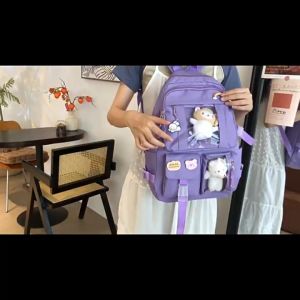 PIYU ความจุขนาดใหญ่น่ารักสุภาพสตรีหลายกระเป๋าไนล่อนกระเป๋าเป้สะพายหลังนักเรียนมัธยมศึกษาตอนต้นหญิงแล็ปท็อปกระเป๋าเดินทาง(ไม่มีจี้ขนาดเล็ก)