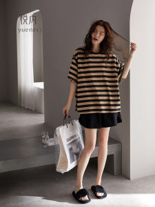 Ladies Cotton Pajamas Summer Style Short Sleeve round Neck Sleepwear Set Home Comfortable Clothing Pure Cotton Shorts