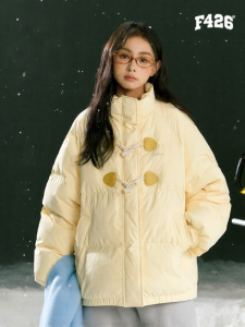 F426 | Couple Leisure Horn Button Cream Color Down Jacket
