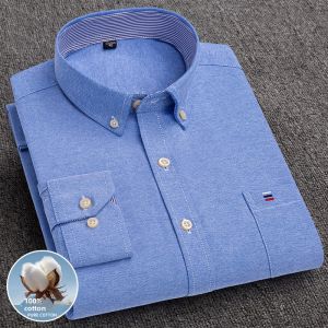 Paul Pure Cotton Oxford Woven Shirts Mens Long Sleeves Casual Clothing for Middle-Aged Dad Cotton Stripes Shirt plus Size