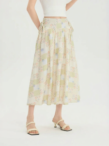 SANFU | New Summer Floral Tie Side Zipper High Waist A-line Skirt
