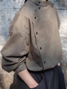 YEBO | Loose Mandarin Collar Button-Down Shirt for Men and Women