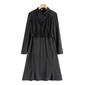 ชุดเดรสยาวผ้าถักฤดูหนาว เอวสูง กระโปรงทรงเอ แขนยาว ผ้าไนลอน ฤดูใบไม้ผลิ 2024 สำหรับผู้หญิงวัย 25-29 ปี