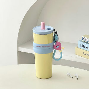 Large Capacity Ceramic Insulated Water Bottle Portable Straw Cup for Women Cute High Aesthetic Value Cold And Heat Preservation