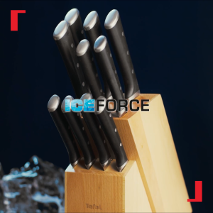 Tefal Ice Force 6 Pcs Knife Set K232S574 - Chef 20cm Bread 20m Santoku 18cm Utility 11cm Paring 9cm Wooden Block