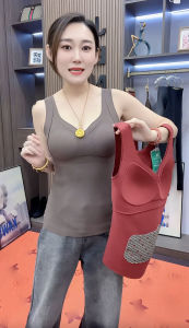 Fall and Winter New Inner Wear with Pocket Warm Palace Belly Care Silm Integrated Wear-Free Bra Fleece-lined Thick Thermal Vest