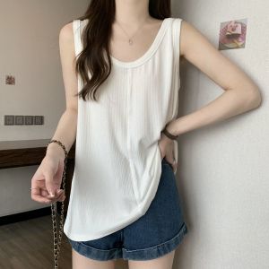 plus Size Womens Tank Top Loose Fit Sleeveless Summer New Style Outerwear Cover Belly Slimming Solid Color Vest for plus Size