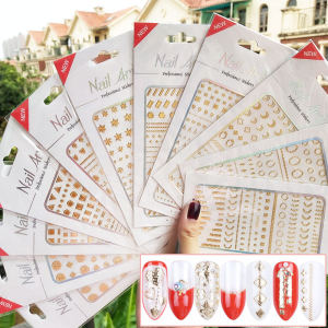 Nail Ornament Decorative Stickers Faux-Metallic Accessories Star Moon Heart Circle Frame Liu Ding 3D Three-Dimensional Gilding