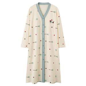 MiiOW | ชุดนอนผู้หญิงแขนยาวผ้าฝ้ายแท้ฤดูใบไม้ผลิและฤดูใบไม้ร่วง ชุดนอนแขนยาวเปิดหน้า ชุดกันหนาว ชุดเดรสขนาดใหญ่สำหรับใส่อยู่บ้าน ชุดเดรสฤดูใบไม้ร่วงใหม่