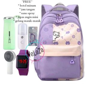 Tas ransel sekolah anak perempuan motif HELLO PANDA free gift botol minum jam tangan nano spray kipas angin mini dan aksesoris gelang tas sekolah tas ransel