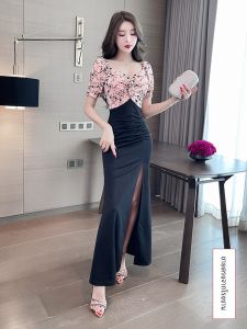 ชุดเดรสยาวเซ็กซี่สปอร์ตสตรี เดรสยาวเข้ารูปเซ็กซี่สำหรับงานปาร์ตี้กลางคืน ชุดนวดเท้า ชุดทำงาน ชุดยาวคลุมเข่า เดรสแฟชั่นสตรี