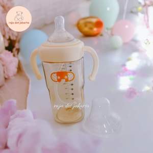 Botol susu KOTAK PPSU 300ml gambar beruang kecil BPA FREE dengan gagang dan selang