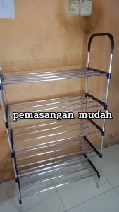 rak sepatu susun serbaguna rak sandal tempat sepatu minimalis bahan stainless 5 susun ready warna hitam