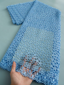 ผ้าลูกไม้ละลายน้ำได้จากแอฟริกา คุณภาพสูง ผ้าลูกไม้กิปัวร์แบบเชือกประดับด้วยหิน หรูหราสำหรับชุดงานแต่งงาน 5 หลา รุ่น TY4577