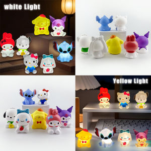 New Kawaii Sanrios Night Light Cartoon Kuromi Cinnamoroll Pochacco Table Stitch Doll Silicone Light Illuminating Decoration Gift