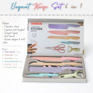 Set Pisau Dapur Stainless Dilapisi Keramik Pisau Tajam Desain Elegant