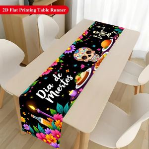Day of the Dead Table Runner Sugar Skull Floral Printed Dining Table  Decor Indoor Holiday Party Home Festival Ornament Supplies