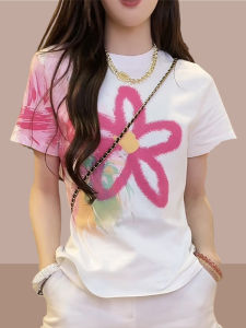 Fashionable Short Sleeve T-Shirt Womens Summer Short Style Top Small Size Trendy Casual round Neck Pullover Two Piece Set