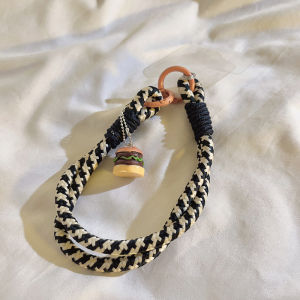 Trendy Handcrafted Burger Pendant Nylon Rope Womens Style Mobile Phone Accessory Creative DIY Keychain Anti-Loss Portable