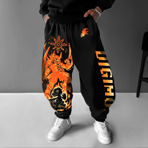 Bandai | Men Loose Fit Tapered Harem Joggers with Digimon Agumon Greymon Anime Orange Fire Print Hip Hop Sportswear Casual Pants for Men